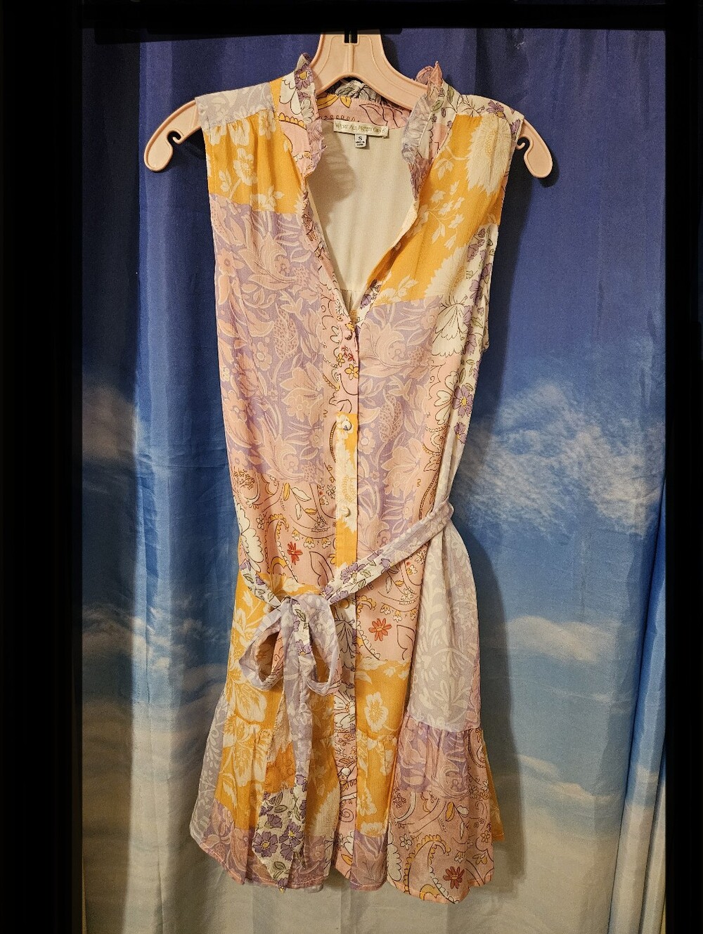 Sleeveless Floral Button-Front Dress in Yellow & Lavender - Picture 11 of 11